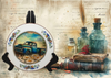 Glass PLATE Round BLUE FARM TRUCK - DASIES Country Farmhouse Kitchen Shelf Sitter Handmade Decoupaged Repurposed Upcycled Birthday Gift Idea - JAMsCraftCloset