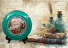 PLATE CHARGER TEAL AQUA PLASTIC ROUND DECOUPAGED Upcycled Repurposed Wall Art or Shelf Sitter WITH YOU I AM HOME Home Decor Wall Art Gift WEDDING - JAMsCraftCloset