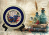 Glass PLATE Round THE BLUE THAT MAKES YOU FEEL BETTER - BLUEBERRIES Country Farmhouse Kitchen Shelf Sitter Handmade Decoupaged Repurposed Upcycled Birthday Gift Idea - JAMsCraftCloset