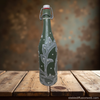 GLASS BOTTLE Green With Wire Cork Decoupaged GREEN WITH LACE AND PEARLS Shelf Sitter Home Decor Country Farmhouse Decor Wedding Decor Gift Idea - JAMsCraftCloset