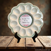 WHITE PLASTIC ROUND DEVILED EGG HOLDER Decoupaged Hand Painted IM HERE FOR THE DEVILED EGGS - Home KITCHEN Decor Shelf Sitter - JAMsCraftCloset