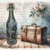 GLASS BOTTLE Green With Wire Cork Decoupaged GREEN WITH LACE AND PEARLS Shelf Sitter Home Decor Country Farmhouse Decor Wedding Decor Gift Idea - JAMsCraftCloset