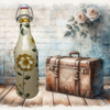 GLASS BOTTLE Tan With Wire Cork Decoupaged YELLOW 3-D Flowers Shelf Sitter Home Decor Country Farmhouse Decor Wedding Decor Gift Idea - JAMsCraftCloset