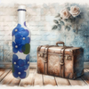 GLASS BOTTLE WHITE With Decoupaged BLUE SILK FLOWERS and PEARLS Shelf Sitter Home Decor Country Farmhouse Decor Wedding Decor Gift Idea - JAMsCraftCloset