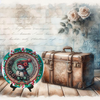 TRAY RED AQUA TEAL PLASTIC ROUND Decoupaged Hand Painted Upcycled Repurposed Wall Art SNOWMAN Home Decor Christmas Wall Art Shelf Sitter Gift - JAMsCraftCloset