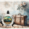 Glass PLATE Round BLUE FARM TRUCK - DASIES Country Farmhouse Kitchen Shelf Sitter Handmade Decoupaged Repurposed Upcycled Birthday Gift Idea - JAMsCraftCloset