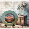 PLATE CHARGER TEAL AQUA PLASTIC ROUND DECOUPAGED Upcycled Repurposed Wall Art or Shelf Sitter GOOD MORNING - BEACH SCENE Home Coffee Bar KITCHEN Bathroom Decor Gift WEDDING - JAMsCraftCloset