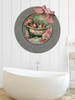 Galvanized Metal Round Charger Plate With Hanging Hook Decoupaged Farmhouse Country Wall Art Shelf Sitter WELCOME TO THE COOP Bathroom Decor Handmade Gift Idea - JAMsCraftCloset