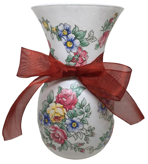 Glass Vase Decoupaged Red Blue Yellow Floral Wedding Decor Shelf Sitter Floral Vase Flower Vase Gift Idea