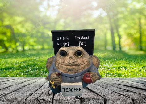 Teacher Pet Desk Accessory Toad Frog Holding Apple and Pencil Blackboard Background c. 2008 - JAMsCraftCloset