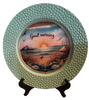 PLATE CHARGER TEAL AQUA PLASTIC ROUND DECOUPAGED Upcycled Repurposed Wall Art or Shelf Sitter GOOD MORNING - BEACH SCENE Home Coffee Bar KITCHEN Bathroom Decor Gift WEDDING - JAMsCraftCloset