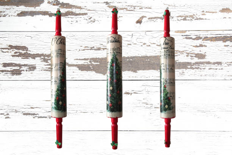 Rolling Pin Hand Painted Decoupaged CHRISTMAS Country Farmhouse Decor O'CHRISTMAS TREE Kitchen Decor Gift Idea - JAMsCraftCloset