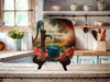 SQUARE Plastic PLATE Farmhouse Country Wall Art Shelf Sitter Decoupage ANTIQUE WATER PUMP - GOOD MORNING Handmade Gift Idea Crafters Delight - JAMsCraftCloset