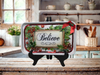 Metal Tray WHITE - CHRISTMAS - BELIEVE -Holly and Berries - HOLIDAY Wall Art Shelf Sitter Handmade Decoupaged Upcycled Metal Tray Gift- JAMsCraftCloset