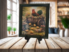 Vintage Wood Frame Decoupaged on Glass - Hen With Chicks in Wagon - Shelf Sitter Handmade Country Farm Decor Wall Art Gift - JAMsCraftCloset