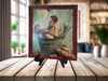 Vintage Wood Frame Decoupaged on Glass - Hen With Chicks in Pail Corn - Shelf Sitter Handmade Country Farm Decor Wall Art Gift - JAMsCraftCloset
