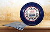 PLATE CHARGER NAVY BLUE PLASTIC ROUND DECOUPAGED Upcycled Repurposed Wall Art or Shelf Sitter RED WHITE BLUE 4TH OF JULY Decor Kitchen Decor Home Decor Wall Art Gift WEDDING - JAMsCraftCloset