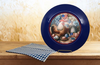 PLATE CHARGER NAVY BLUE PLASTIC ROUND DECOUPAGED Upcycled Repurposed Wall Art or Shelf Sitter HEN WITH EGGS 4TH OF JULY Decor Kitchen Decor Home Decor Wall Art Gift WEDDING - JAMsCraftCloset