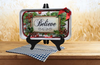 Metal Tray WHITE - CHRISTMAS - BELIEVE -Holly and Berries - HOLIDAY Wall Art Shelf Sitter Handmade Decoupaged Upcycled Metal Tray Gift- JAMsCraftCloset