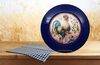 PLATE CHARGER NAVY BLUE PLASTIC ROUND DECOUPAGED Upcycled Repurposed Wall Art or Shelf Sitter HEN PINK ROSES Kitchen Decor Home Decor Wall Art Gift WEDDING - JAMsCraftCloset