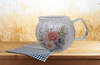 Glass PITCHER Decoupaged PINK ROSES Wedding Decor Shelf Sitter Basket Shabby Chic Victorian BoHo Home Decor Gift Idea - JAMsCraftCloset