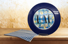 PLATE CHARGER NAVY BLUE PLASTIC ROUND DECOUPAGED Upcycled Repurposed Wall Art or Shelf Sitter EAT Kitchen Decor Home Decor Wall Art Gift WEDDING - JAMsCraftCloset