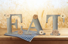 Hand Painted Fiberboard Letters Dusty Blue With Tan and Cream Floral Accents EAT Decorative Wall Art Kitchen Dining Room Decor Set of 3 Gift Idea - JAMsCraftCloset