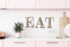 Hand Painted Fiberboard Letters Dusty Blue With Tan and Cream Floral Accents EAT Decorative Wall Art Kitchen Dining Room Decor Set of 3 Gift Idea - JAMsCraftCloset