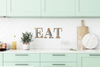 Hand Painted Fiberboard Letters Dusty Blue With Tan and Cream Floral Accents EAT Decorative Wall Art Kitchen Dining Room Decor Set of 3 Gift Idea - JAMsCraftCloset