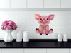 Wooden PIG 5 Hand Painted Hand Cut Pen and Ink Handmade Kitchen Decoration Wall Art Tier Tray Decoration Nursery Bathroom Home Decor Folk Art Primitive Gift Idea Unique Farmhouse Country Decor - JAMsCraftCloset