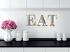 Hand Painted Fiberboard Letters Dusty Blue With Tan and Cream Floral Accents EAT Decorative Wall Art Kitchen Dining Room Decor Set of 3 Gift Idea - JAMsCraftCloset