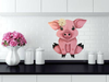 Wooden PIG 2 Hand Painted Hand Cut Pen and Ink Handmade Kitchen Decoration Wall Art Tier Tray Decoration Nursery Bathroom Home Decor Folk Art Primitive Gift Idea Unique Farmhouse Country Decor - JAMsCraftCloset