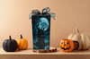 GLASS RECTANGLE BLOCK Halloween Decor Shelf Sitter Hand Painted Decoupaged HAUNTED HOUSES 3 - REVERSIBLE Black Gold Dot Bow Gift Idea - JAMsCraftCloset