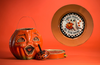 PLATE CHARGER ORANGE PLASTIC ROUND DECOUPAGED Upcycled Repurposed Wall Art or Shelf Sitter I GHOST PEOPLE ALL YEAR ROUND Halloween Decor Home Decor Gift {{ JAMsCraftCloset }}
