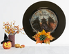 PLATE CHARGER BLACK PLASTIC ROUND DECOUPAGED Upcycled Repurposed Wall Art or Shelf Sitter THREE WITCHES Halloween Decor Home Decor Gift {{ JAMsCraftCloset }}