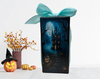 GLASS RECTANGLE BLOCK Halloween Decor Shelf Sitter Hand Painted Decoupaged HAUNTED HOUSES - REVERSIBLE Aqua Bow Gift Idea - JAMsCraftCloset