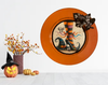 PLATE CHARGER ORANGE PLASTIC ROUND DECOUPAGED Upcycled Repurposed Wall Art or Shelf Sitter WITCH'S LEGS HAT Halloween Decor Home Decor Gift {{ JAMsCraftCloset }}