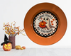 PLATE CHARGER ORANGE PLASTIC ROUND DECOUPAGED Upcycled Repurposed Wall Art or Shelf Sitter I GHOST PEOPLE ALL YEAR ROUND Halloween Decor Home Decor Gift {{ JAMsCraftCloset }}
