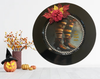 PLATE CHARGER BLACK PLASTIC ROUND DECOUPAGED Upcycled Repurposed Wall Art or Shelf Sitter WITCH'S LEGS - IF THE SHOE FITS Halloween Decor Home Decor Gift {{ JAMsCraftCloset }}