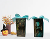 GLASS RECTANGLE BLOCK Halloween Decor Shelf Sitter Hand Painted Decoupaged BLUE WITCH - ROOT WITCH - REVERSIBLE Aqua Bow Gift Idea - JAMsCraftCloset