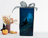 GLASS RECTANGLE BLOCK Halloween Decor Shelf Sitter Hand Painted Decoupaged FLYING WITCHES - REVERSIBLE Gray Sparkly Bow Gift Idea - JAMsCraftCloset