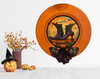 PLATE CHARGER ORANGE PLASTIC ROUND DECOUPAGED Upcycled Repurposed Wall Art or Shelf Sitter WICKED - WITCH'S BOOTS Halloween Decor Home Decor Gift {{ JAMsCraftCloset }}