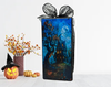 GLASS RECTANGLE BLOCK Halloween Decor Shelf Sitter Hand Painted Decoupaged HAUNTED HOUSES 3 - REVERSIBLE Black Gold Dot Bow Gift Idea - JAMsCraftCloset