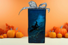 GLASS RECTANGLE BLOCK Halloween Decor Shelf Sitter Hand Painted Decoupaged FLYING WITCHES - REVERSIBLE Gray Sparkly Bow Gift Idea - JAMsCraftCloset