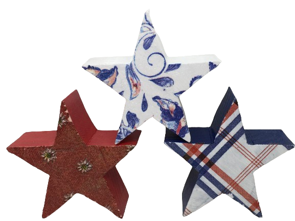 PATRIOTIC STARS SET 1 Chunky Wooden Hand Painted Handmade Sparkly Love America Patriotic Decoration Home Decor Holiday Set of 3- JAMsCraftCloset