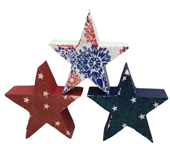 PATRIOTIC STARS SET 2 Chunky Wooden Hand Painted Handmade Sparkly Love America Patriotic Decoration Home Decor Holiday Set of 3- JAMsCraftCloset