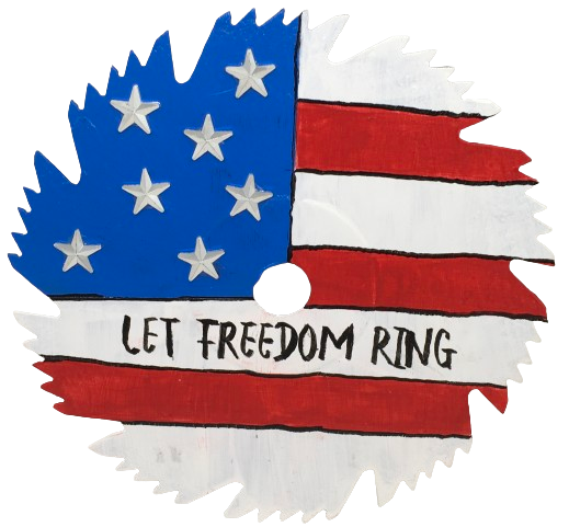 Vintage SAW BLADE Round Circular Upcycled Handmade Hand Painted Wall Art LET FREEDOM RING Home Decor Saw Wall Hanging Sawblade Art Metal Art Blade Art Circular Saw Art Crafters Delight Unique Gift PATRIOTIC Decor Red White Blue - JAMsCraftCloset