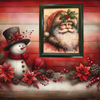 Vintage Wood Frame Decoupage On Glass SANTA HOLLY ON HAT WITH BLING Christmas Wall Art Shelf Sitter Gift Idea One of a Kind-Unique-Home-Country-Cottage Chic Decor-JAMsCraftCloset