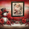 Vintage Wood Frame Decoupage On Glass SANTA PINK FLORAL Christmas Wall Art Shelf Sitter Gift Idea One of a Kind-Unique-Home-Country-Cottage Chic Decor-JAMsCraftCloset