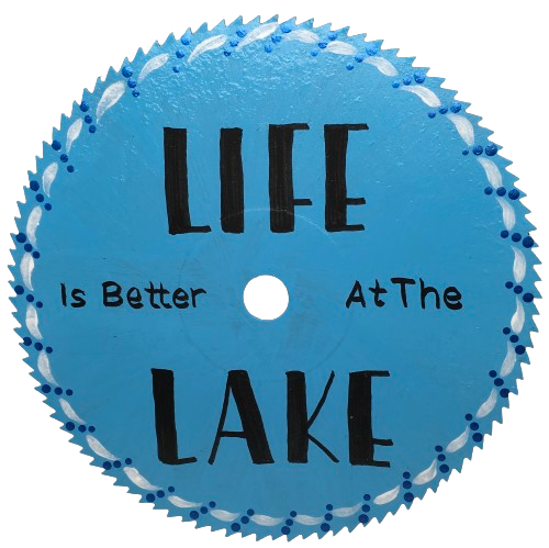 Vintage SAW BLADE Round Circular Upcycled Handmade Hand Painted Wall Art LIFE IS BETTER AT THE LAKE Home Decor Saw Wall Hanging Sawblade Art Metal Art Blade Art Circular Saw Art Crafters Delight Unique Gift For Men or Lake House Decor - JAMsCraftCloset